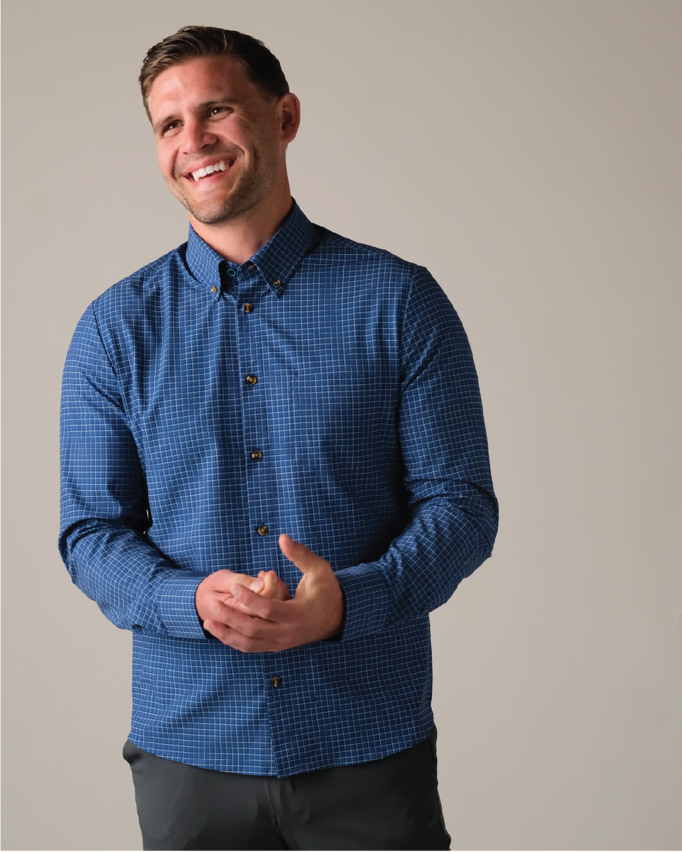 blue check dress shirt Navy Men | Windowpane Pattern Color:Aqua Foam