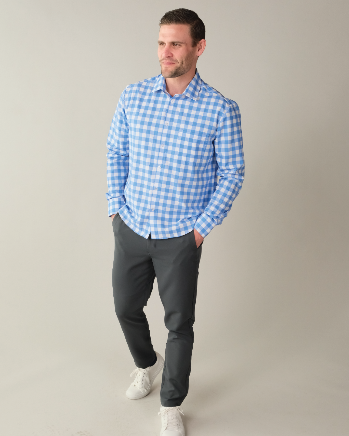 Range Shirt - Ocean Blue and White Large Gingham – &Collar