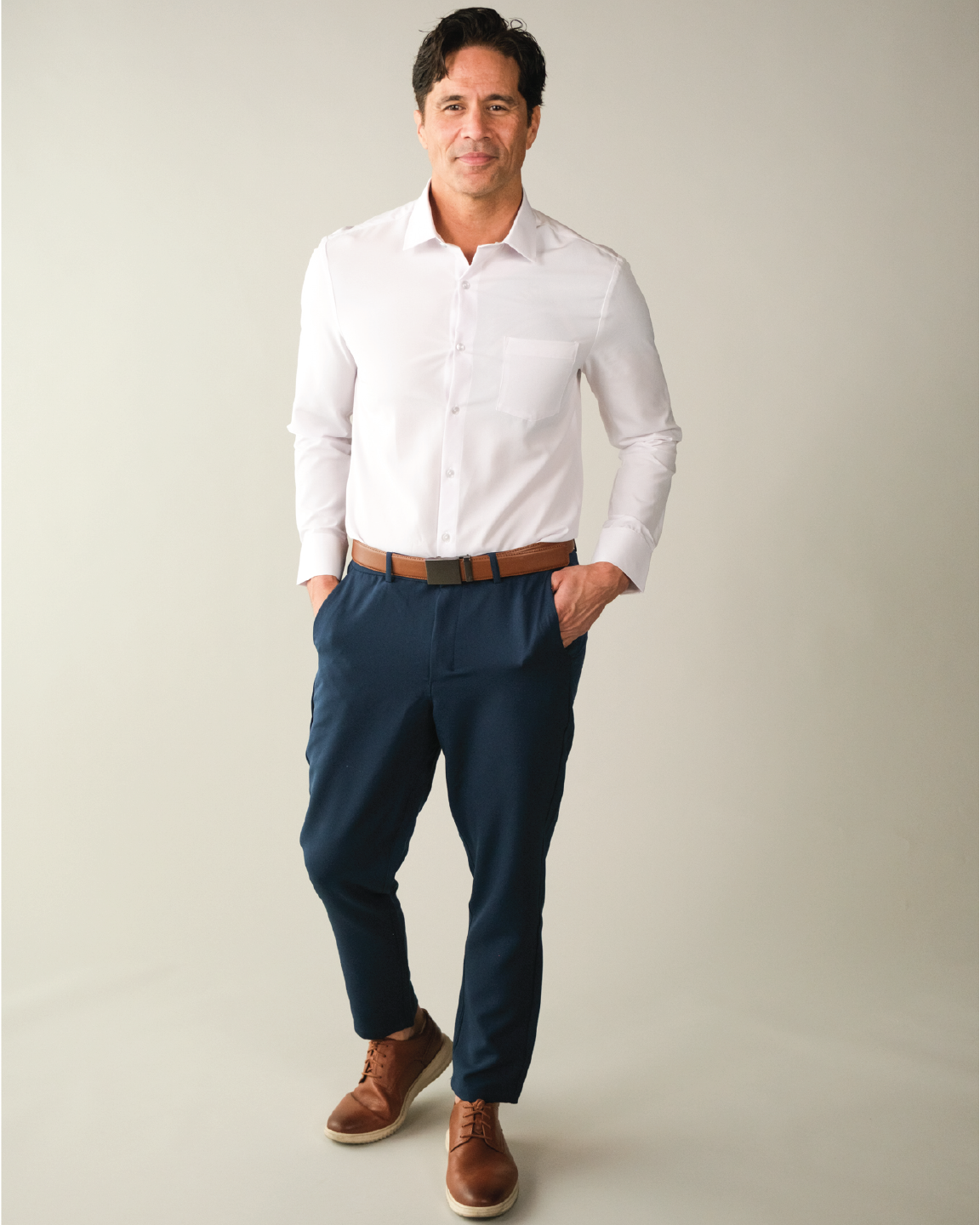 Men's White Tall, Long Sleeve Dress Shirt, Stain Repellent, Wrinkle Resistant