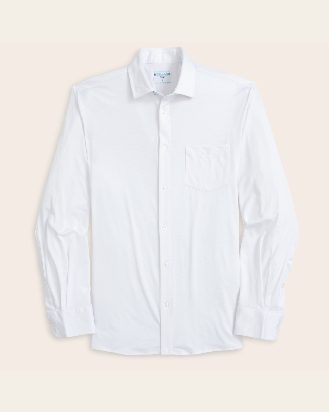 Men's White Long Sleeve Dress Shirt, Stain Repellent, Wrinkle Resistant