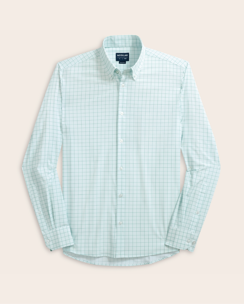 mint green slim fit dress shirt Gingham img_black