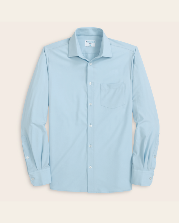 Men's Pale Blue Short Sleeve Dress Shirt, Stain Repellent, Wrinkle Resistant Men's Pale Blue Short Sleeve Dress Shirt, Stain Repellent, Wrinkle Resistant