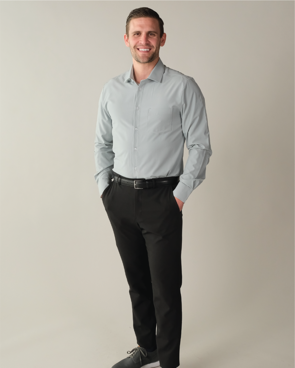 Men's Grey Long Sleeve Dress Shirt, Stain Repellent, Wrinkle Resistant