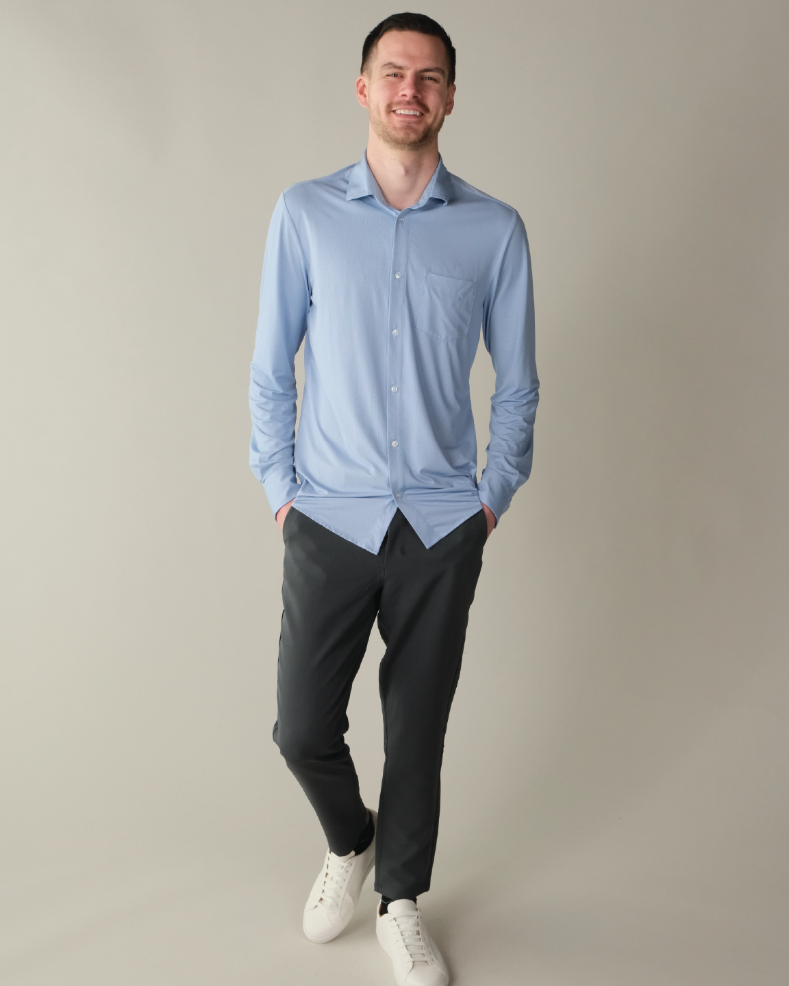 Men's French Blue Long Sleeve Dress Shirt, Stain Repellent, Wrinkle Resistant