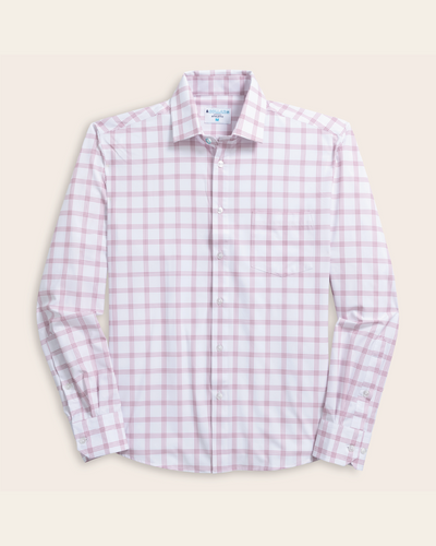 Men's White w/ Mauve Windowpane Long Sleeve Dress Shirt, Stain Repellent, Wrinkle Resistant Men's White w/ Mauve Windowpane Long Sleeve Dress Shirt, Stain Repellent, Wrinkle Resistant