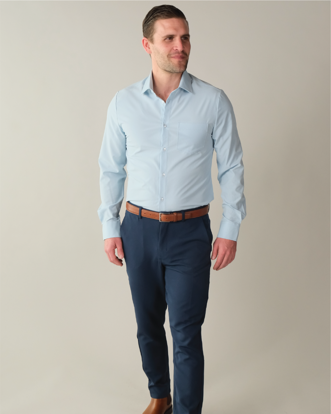 Men's Pale Blue Short Sleeve Dress Shirt, Stain Repellent, Wrinkle Resistant