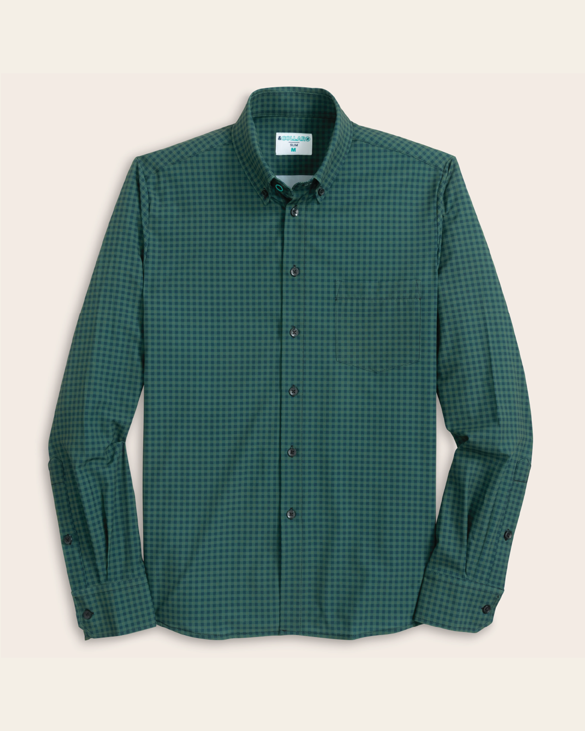 green emerald velvet dress Men's Forest Green and Navy Gingham Long Sleeve Dress Shirt, Stain Repellent, Wrinkle Resistant
