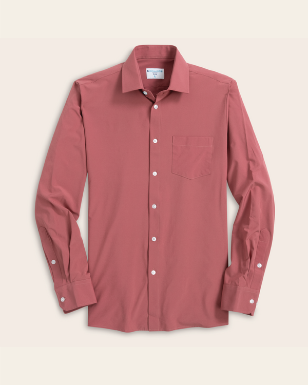 Men's Adobe Red Long Sleeve Dress Shirt, Stain Repellent, Wrinkle Resistant Men's Adobe Red Long Sleeve Dress Shirt, Stain Repellent, Wrinkle Resistant