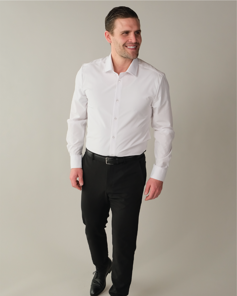 Men's White Pocketless, Long Sleeve Dress Shirt, Stain Repellent, Wrinkle Resistant Men's White Pocketless, Long Sleeve Dress Shirt, Stain Repellent, Wrinkle Resistant
