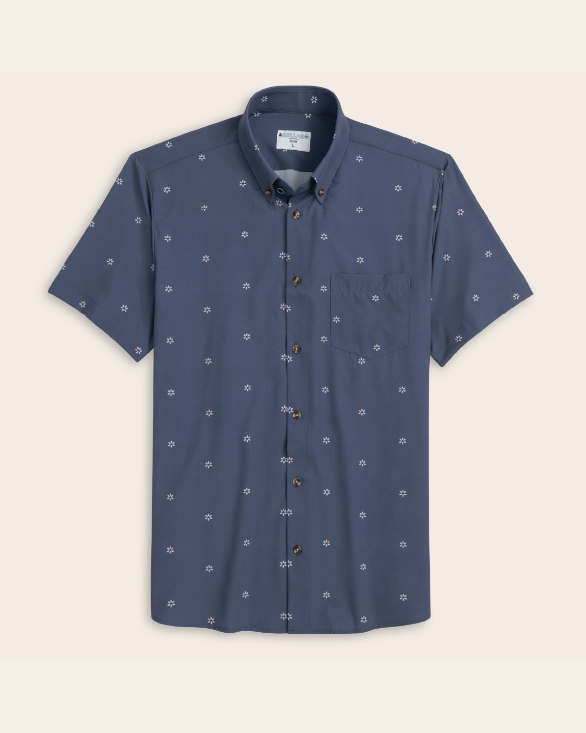 Range Shirt - Navy w/ Swiss Flowers – &Collar Range Shirt - Navy w/ Swiss Flowers – &Collar