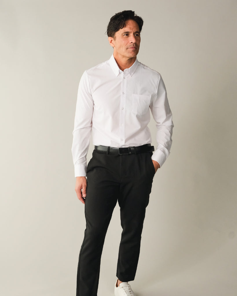 Men's White Button Down Collar, Long Sleeve Dress Shirt, Stain Repellent, Wrinkle Resistant Men's White Button Down Collar, Long Sleeve Dress Shirt, Stain Repellent, Wrinkle Resistant