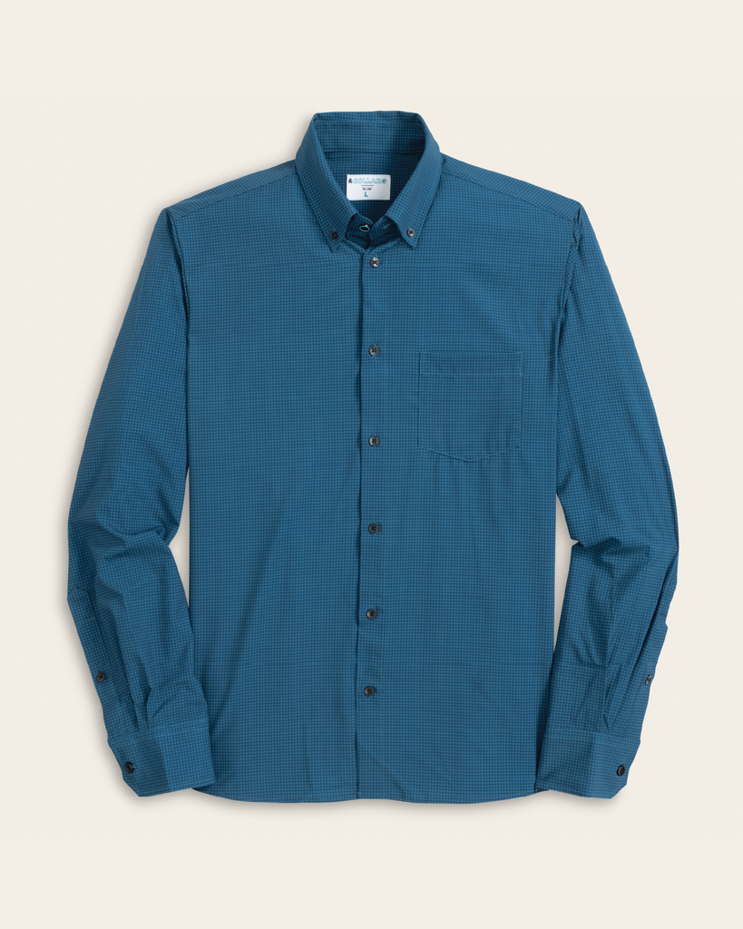 Men's Dark Blue w/ Navy Check Long Sleeve Dress Shirt, Stain Repellent, Wrinkle Resistant Men's Dark Blue w/ Navy Check Long Sleeve Dress Shirt, Stain Repellent, Wrinkle Resistant
