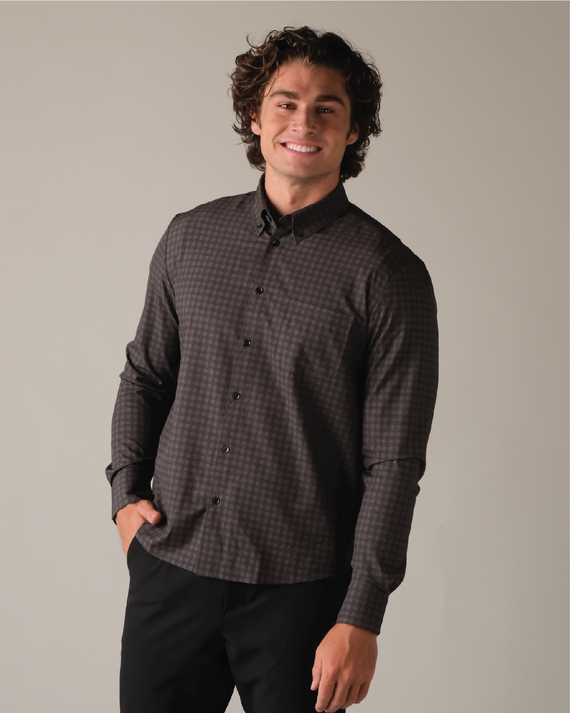 charcoal grey button down dress shirt Charcoal Twill Natural Stretch Cotton Dress Shirt 17 main image 1
