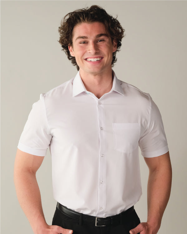 White Short Sleeve Dress Shirt Moisture-Wicking Performance