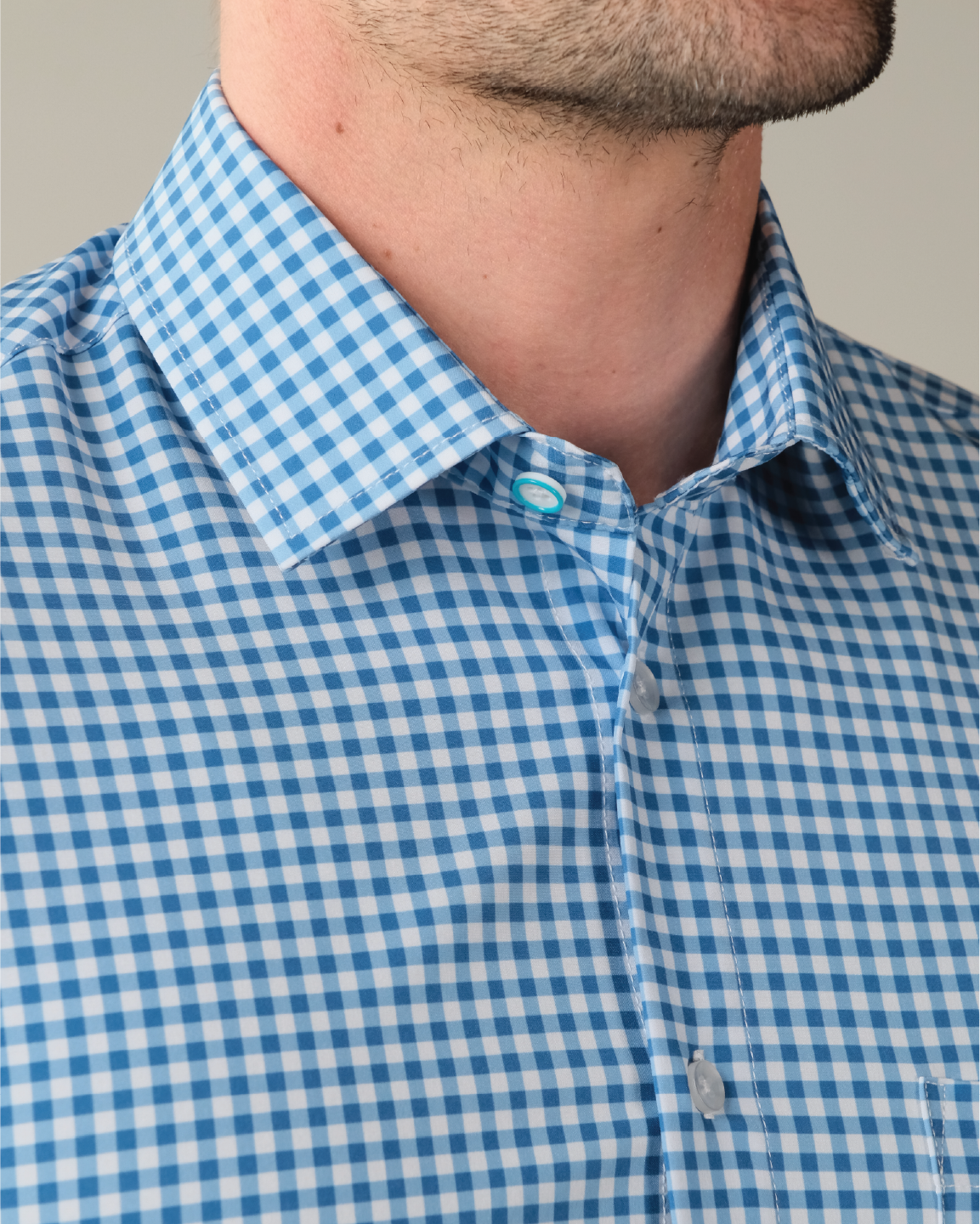 Men's Royal Blue and White Gingham Long Sleeve Dress Shirt, Stain Repellent, Wrinkle Resistant