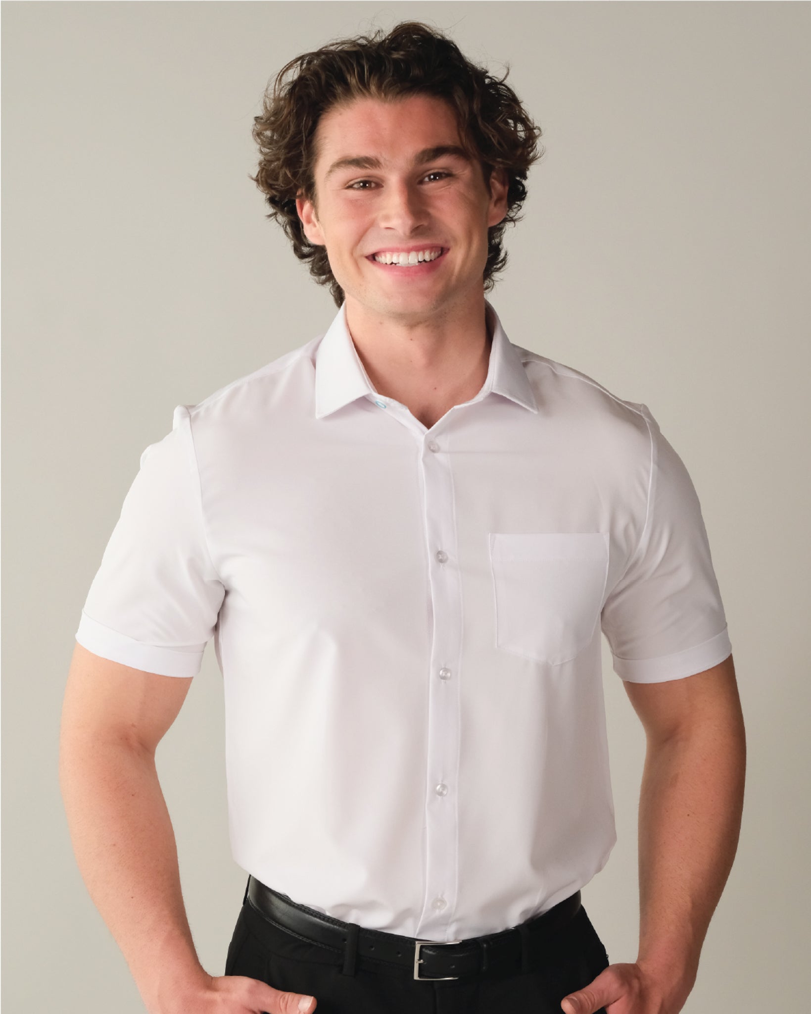 Men's White Tall, Short Sleeve Dress Shirt, Stain Repellent, Wrinkle Resistant Men's White Tall, Short Sleeve Dress Shirt, Stain Repellent, Wrinkle Resistant