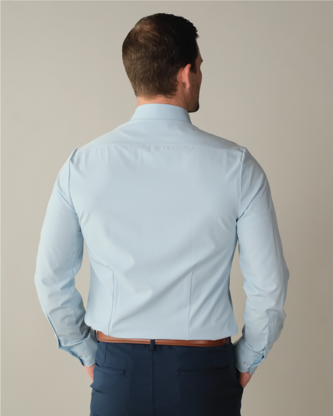 Men's Pale Blue Short Sleeve Dress Shirt, Stain Repellent, Wrinkle Resistant