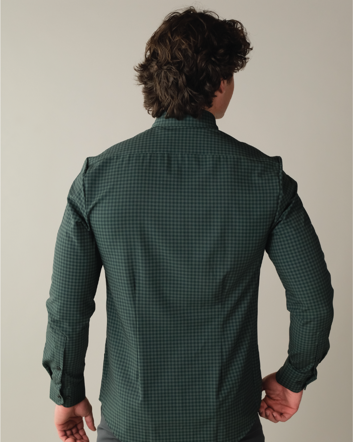 Men's Forest Green and Navy Gingham Long Sleeve Dress Shirt, Stain Repellent, Wrinkle Resistant Men's Forest Green and Navy Gingham Long Sleeve Dress Shirt, Stain Repellent, Wrinkle Resistant