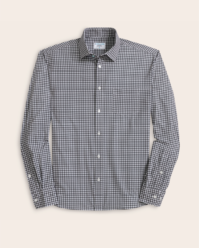 Men's White and Black Gingham Long Sleeve Dress Shirt, Stain Repellent, Wrinkle Resistant Men's White and Black Gingham Long Sleeve Dress Shirt, Stain Repellent, Wrinkle Resistant