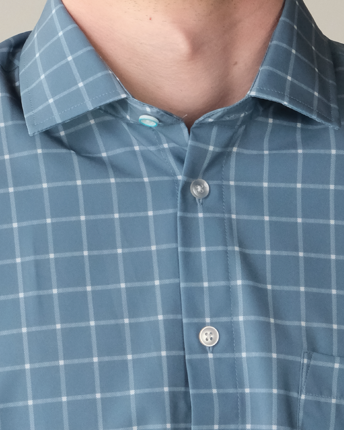 Men's Ocean Blue w/ White Windowpane Long Sleeve Dress Shirt, Stain Repellent, Wrinkle Resistant