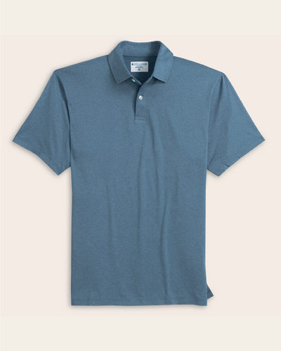 A heather blue polo shirt