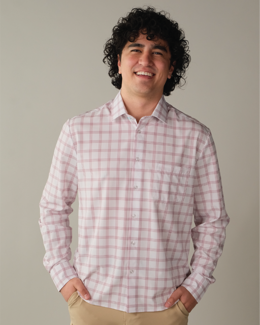 Range Shirt - White w/ Mauve Windowpane