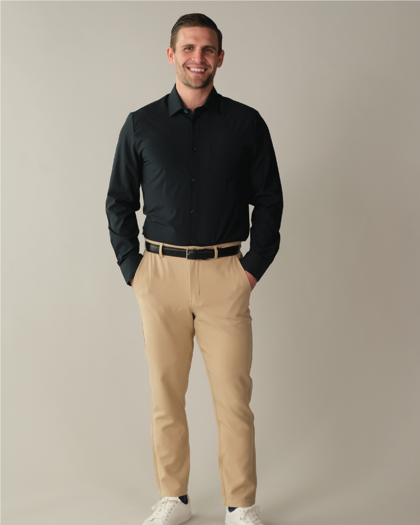 Black Dress Shirt Men | Solid Black Performance Shirt