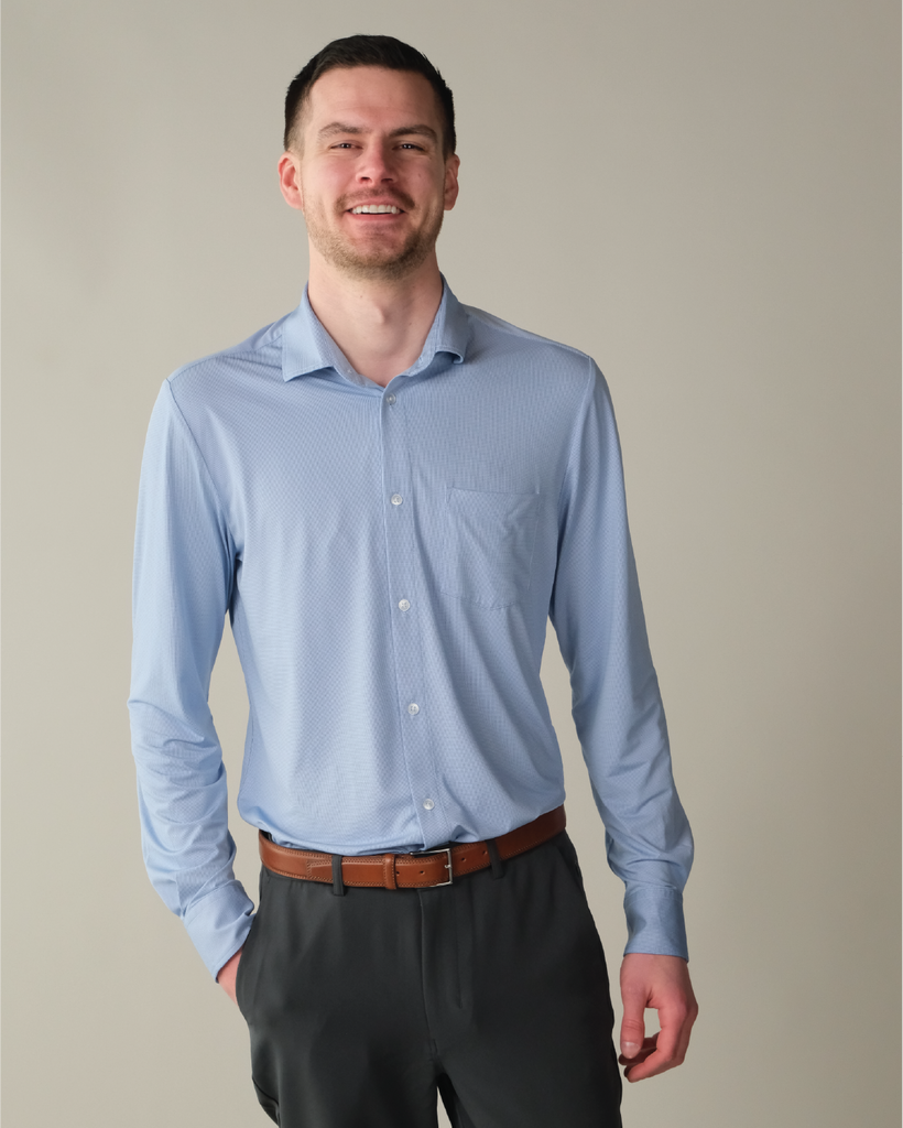 French Blue Dress Shirt Men