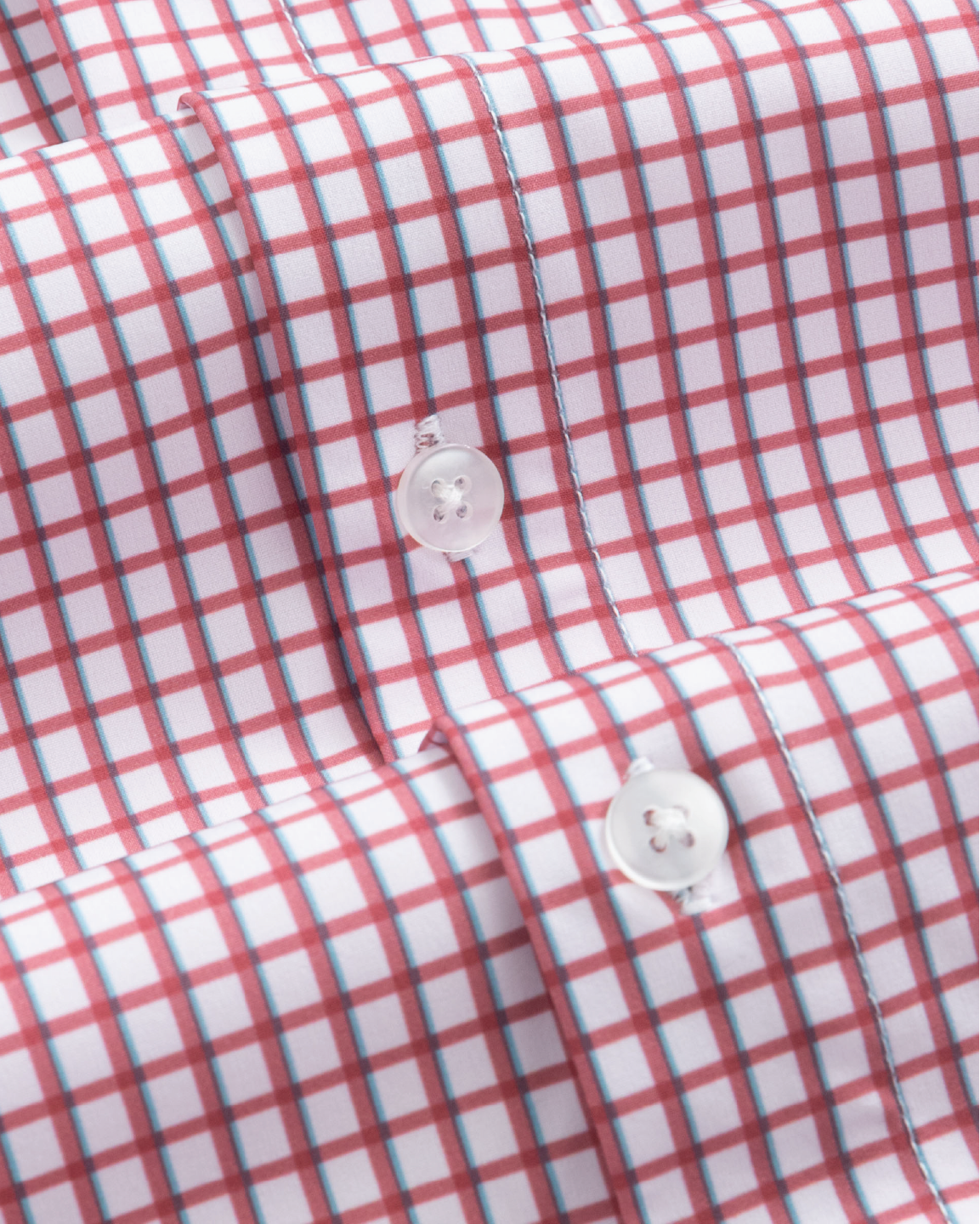 Men's Red and White w/ Blue Accent Long Sleeve Dress Shirt, Stain Repellent, Wrinkle Resistant