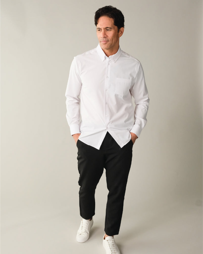 Men's White Button Down Collar, Long Sleeve Dress Shirt, Stain Repellent, Wrinkle Resistant Men's White Button Down Collar, Long Sleeve Dress Shirt, Stain Repellent, Wrinkle Resistant
