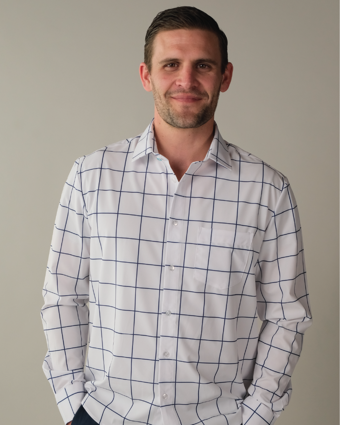 Range Shirt - White w/ Navy Windowpane – &Collar Range Shirt - White w/ Navy Windowpane – &Collar