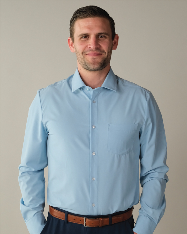 Men's Solid French Blue Long Sleeve Dress Shirt, Stain Repellent, Wrinkle Resistant Men's Solid French Blue Long Sleeve Dress Shirt, Stain Repellent, Wrinkle Resistant