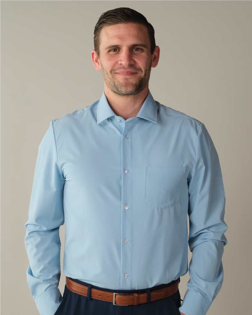 Men's Solid French Blue Long Sleeve Dress Shirt, Stain Repellent, Wrinkle Resistant Men's Solid French Blue Long Sleeve Dress Shirt, Stain Repellent, Wrinkle Resistant