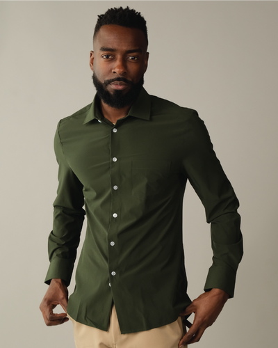 olive dress shirt Tapered Fit - Green Muscle Fitted %0D%0A%26nbsp%3B FLUID LINEN BLEND SHIRT -