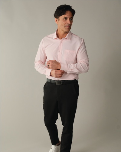Men's Solid Pink Long Sleeve Dress Shirt, Stain Repellent, Wrinkle Resistant Men's Solid Pink Long Sleeve Dress Shirt, Stain Repellent, Wrinkle Resistant