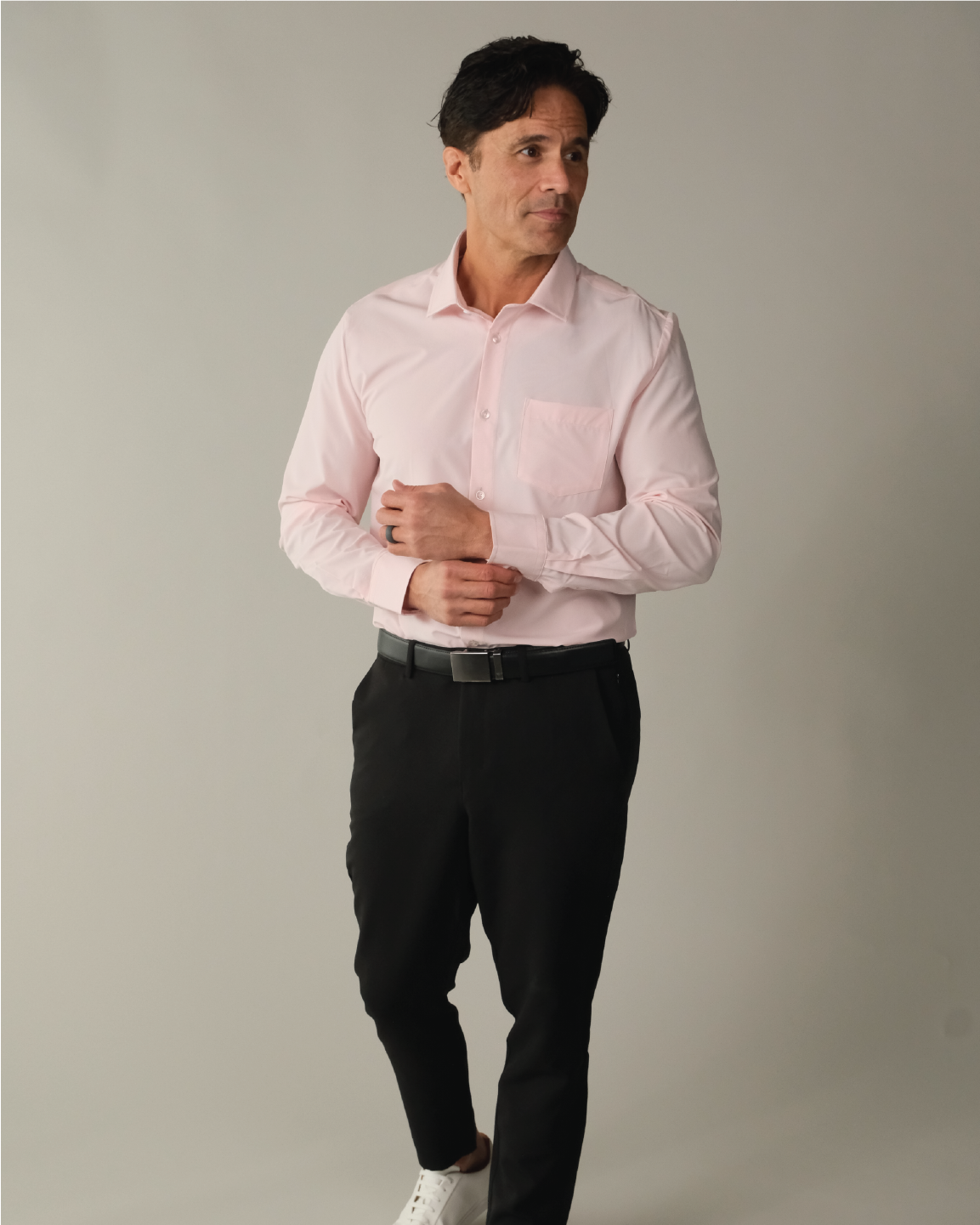 Men's Solid Pink Long Sleeve Dress Shirt, Stain Repellent, Wrinkle Resistant