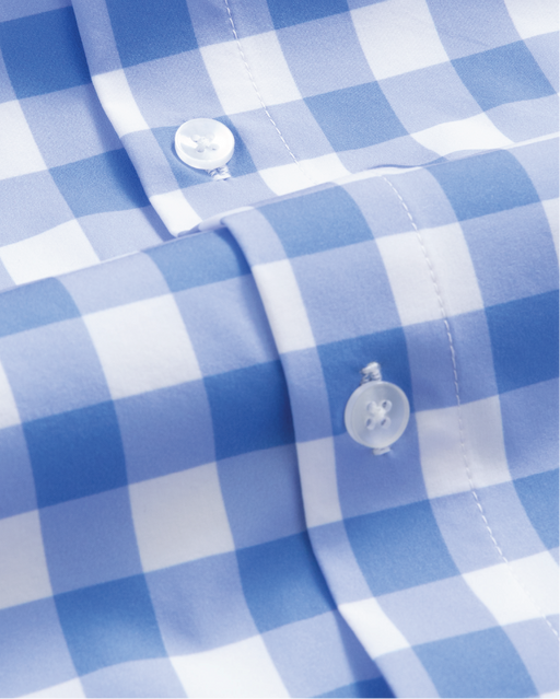 Close up ocean Blue shirt with White Large Gingham