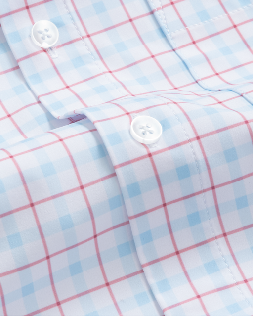 Close up of white with Red and Blue Windowpane shirt