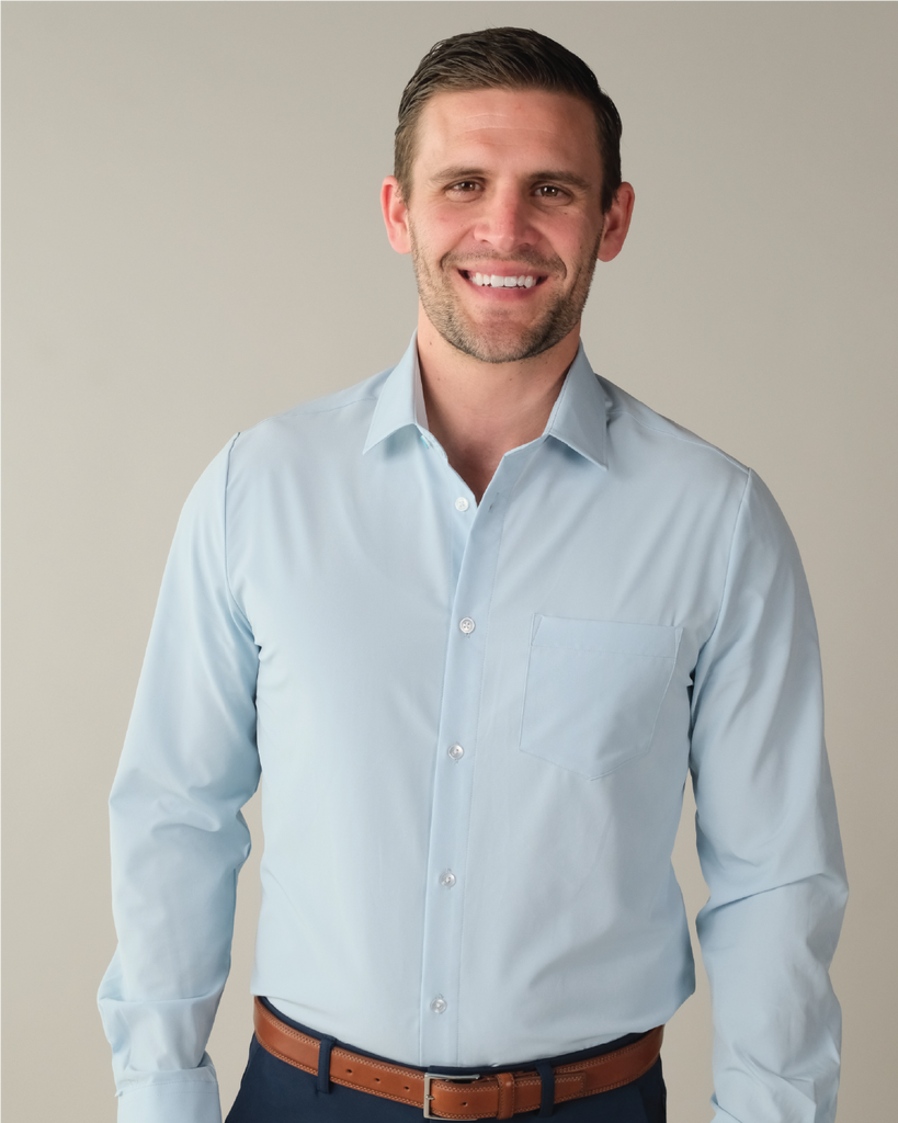 Men's Pale Blue Short Sleeve Dress Shirt, Stain Repellent, Wrinkle Resistant Men's Pale Blue Short Sleeve Dress Shirt, Stain Repellent, Wrinkle Resistant