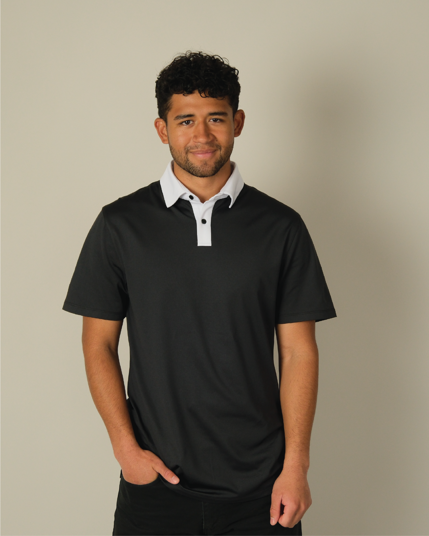 black and white polo dress shirt Polo T Shirt Men Zipper Collar Polka Dot Black White Trim Contrast Zip Dress Tee