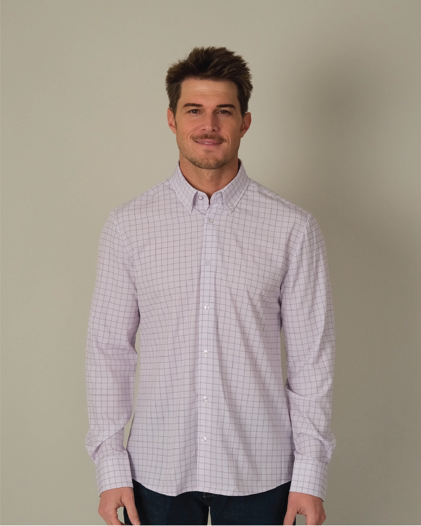 lavender gingham dress shirt GINGHAM PERFORMANCE DRESS SHIRT PURPLE / S14-14.5 32/33 / Slim