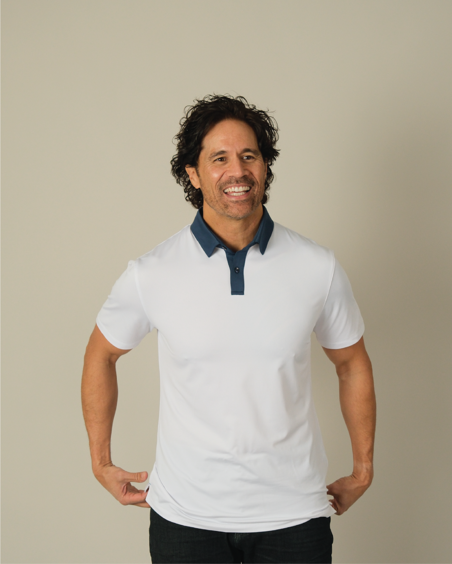 White with Navy Collar Performance Polo Shirt White with Navy Collar Performance Polo Shirt