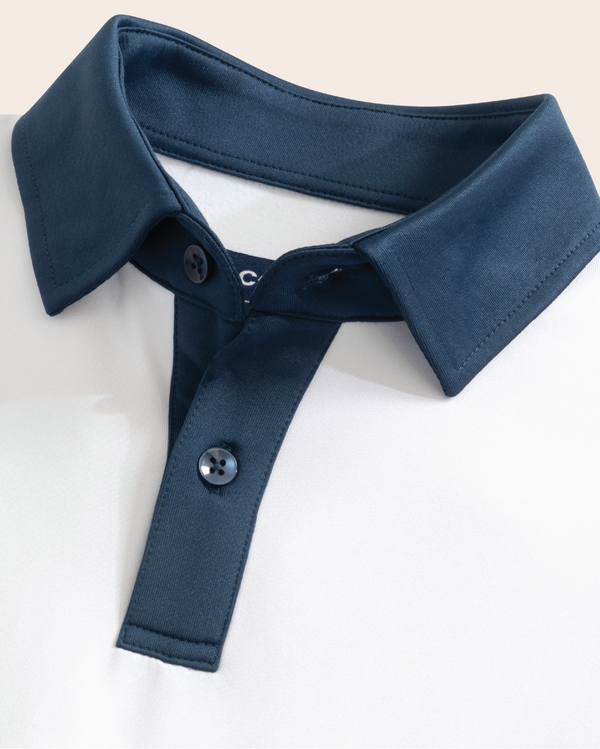 White with Navy Collar Performance Polo Shirt