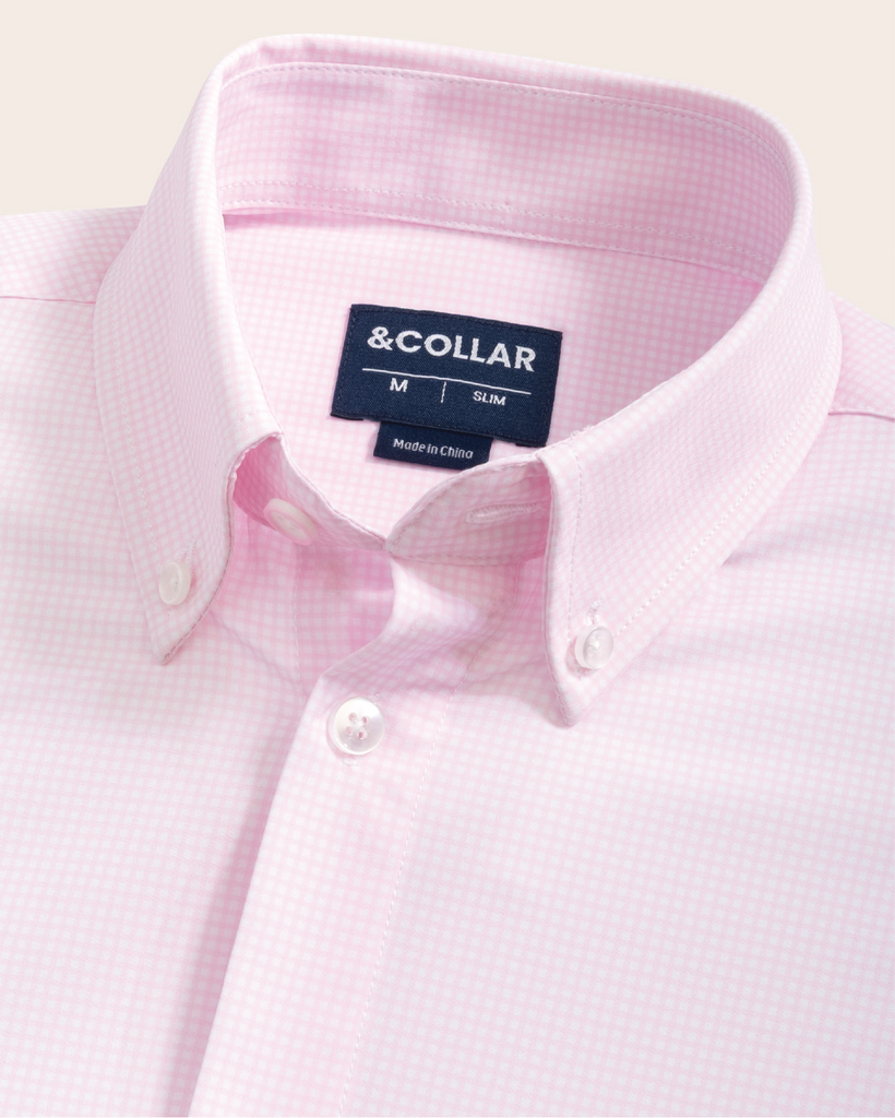 pink and white dress shirt The Pitt Slim Fit Cotton Dress Shirt- Pink with White Collar and White Pin Stripes, Large (Neck 16-16 Sleeves 34/35)