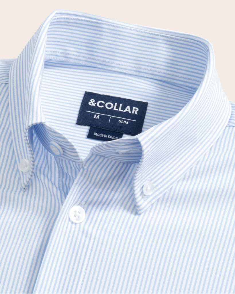 blue dress shirt with white stripes Blue and White Candy Stripe Shirt with T&A Collar and 3-Button Cuffs main image 0