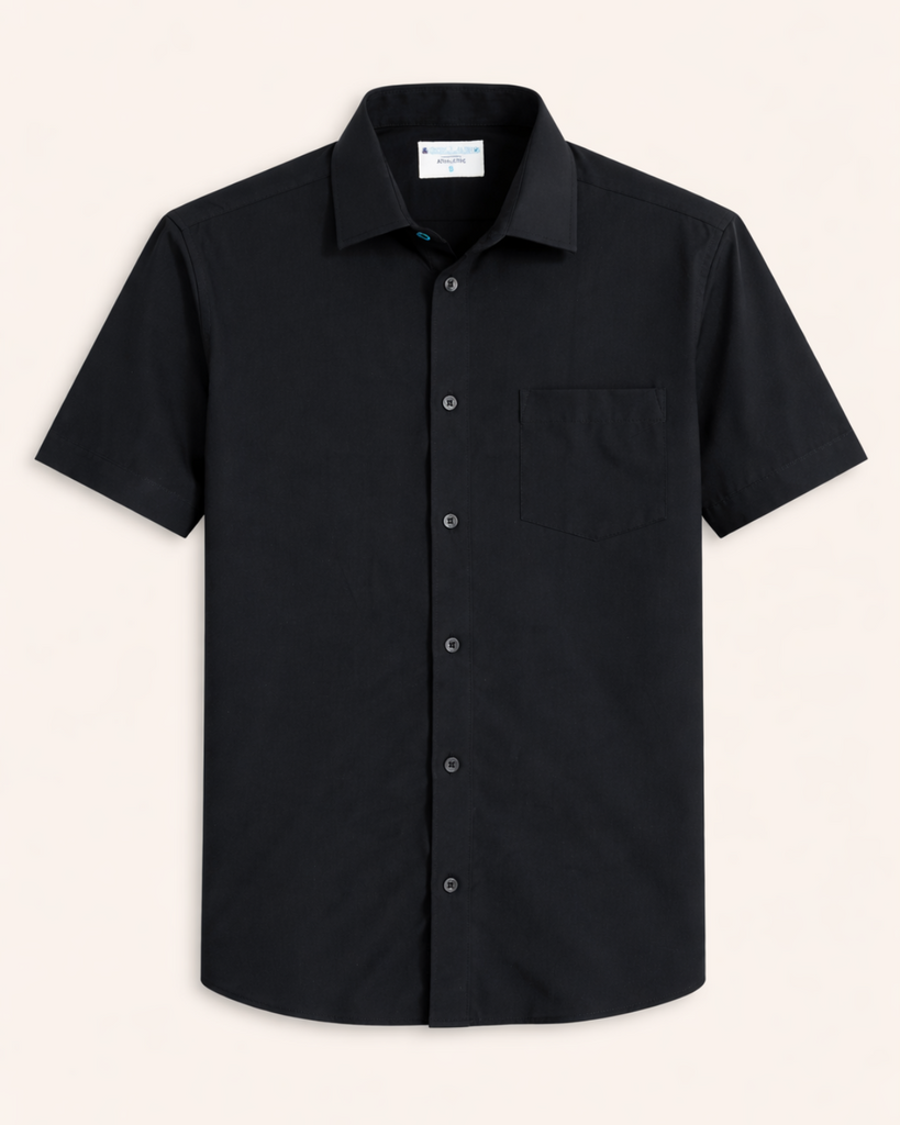 Men's Black Short Sleeve Dress Shirt, Stain Repellent, Wrinkle Resistant Men's Black Short Sleeve Dress Shirt, Stain Repellent, Wrinkle Resistant