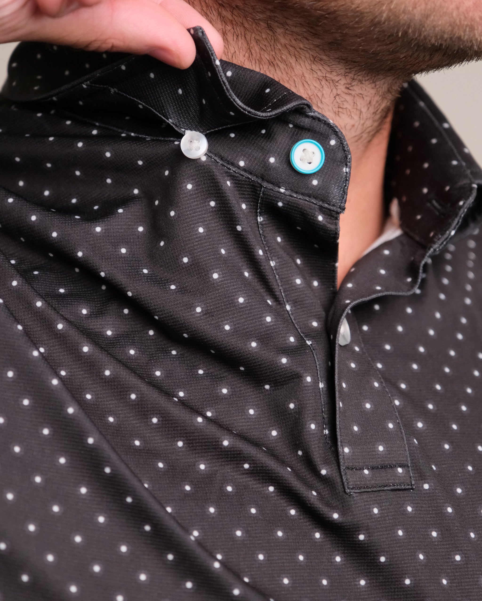 Black Polka Dot Polo Shirt Men | Performance Golf Polo