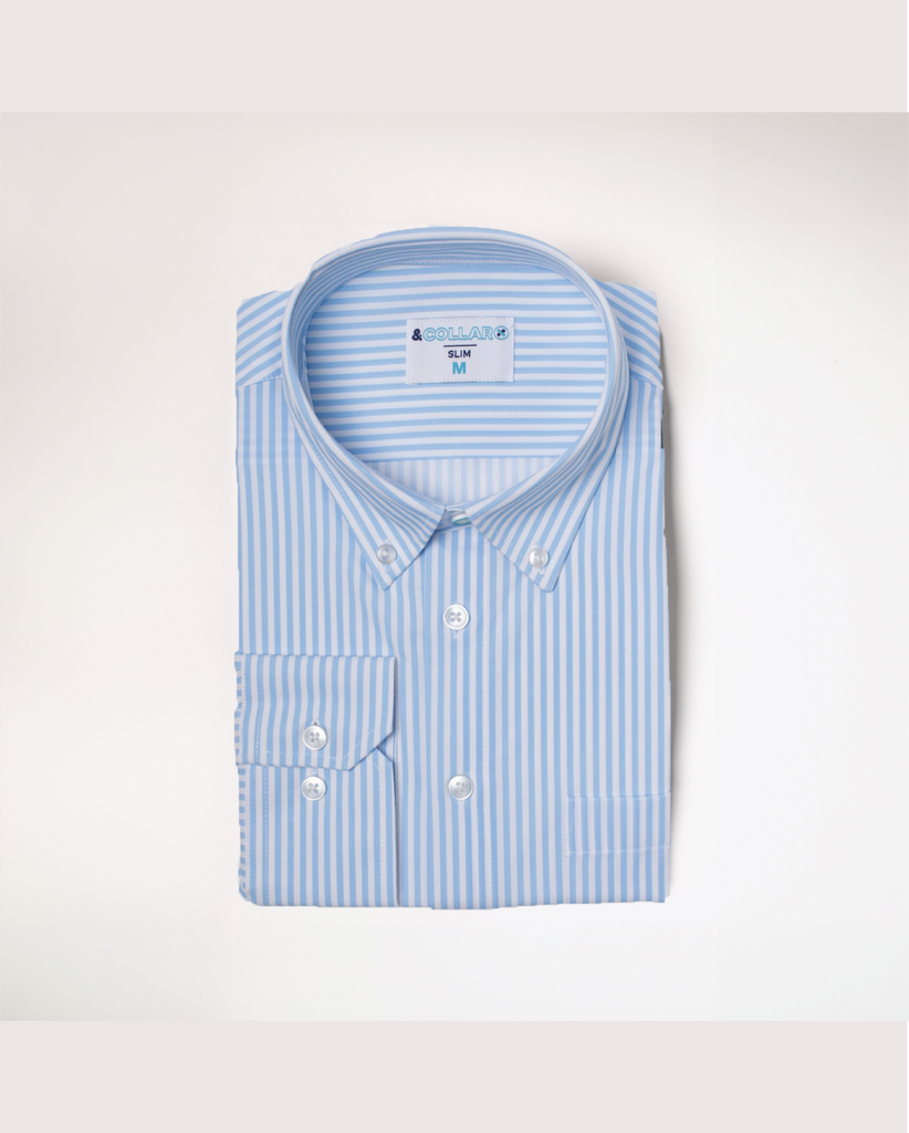 blue striped dress shirt with white collar Hdhdeueh Men Striped French Cufflinks Casual Dress Shirts Long Sleeved White Collar Wedding Tuxedo Shirt at Amazon Men's Clothing store