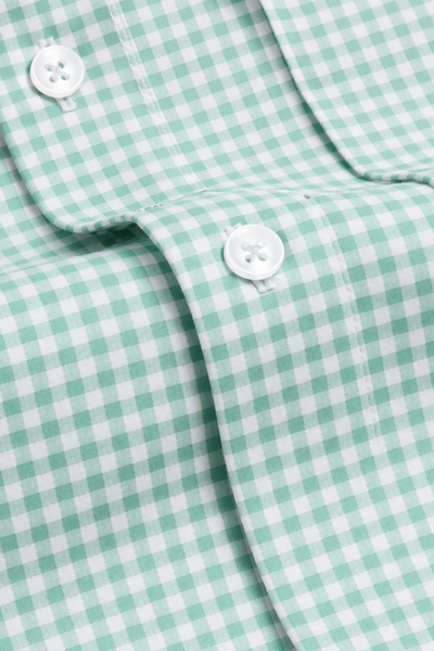 green dress shirt with white collar Contrast Collar Cotton Dress Shirt