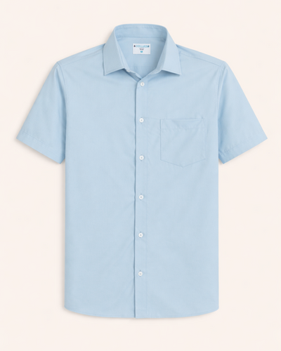 Men's Pale Blue Short Sleeve Dress Shirt, Stain Repellent, Wrinkle Resistant Men's Pale Blue Short Sleeve Dress Shirt, Stain Repellent, Wrinkle Resistant